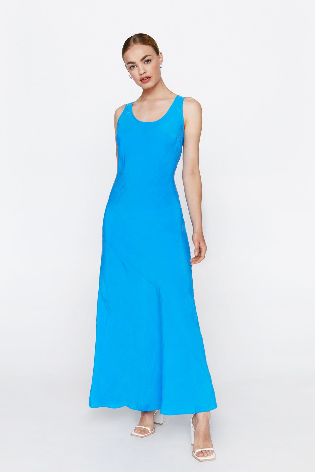 Blue Premium Fabric Scoop Neck Bias Dress  image number 1
