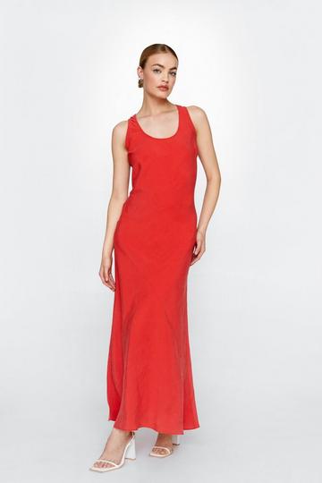 Premium Fabric Scoop Neck Bias Dress coral