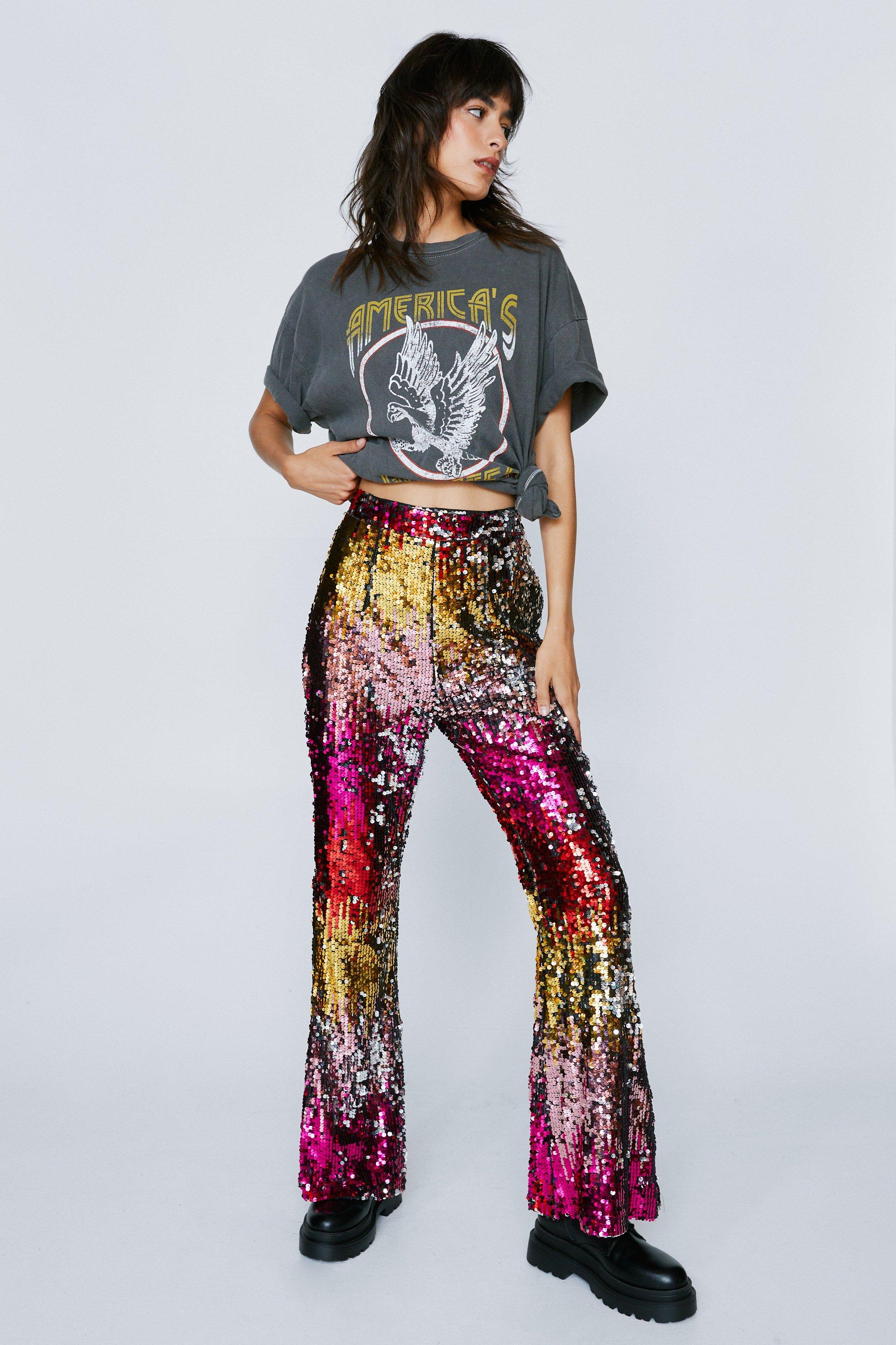 Ombre Sequin Kick Flare Pants