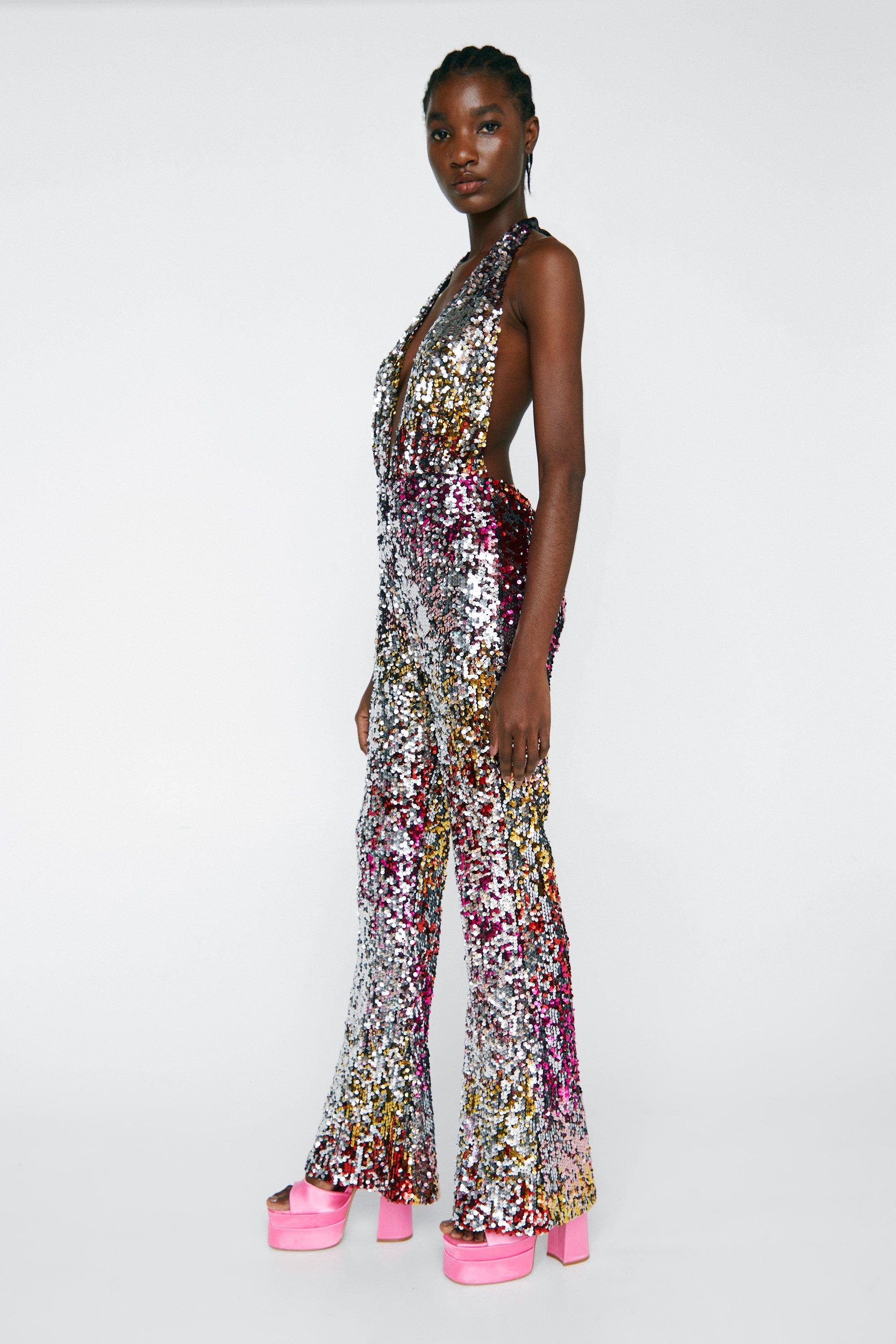 Sequin halter neck store jumpsuit