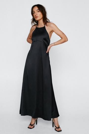 Black Petite Satin Halterneck Maxi Dress