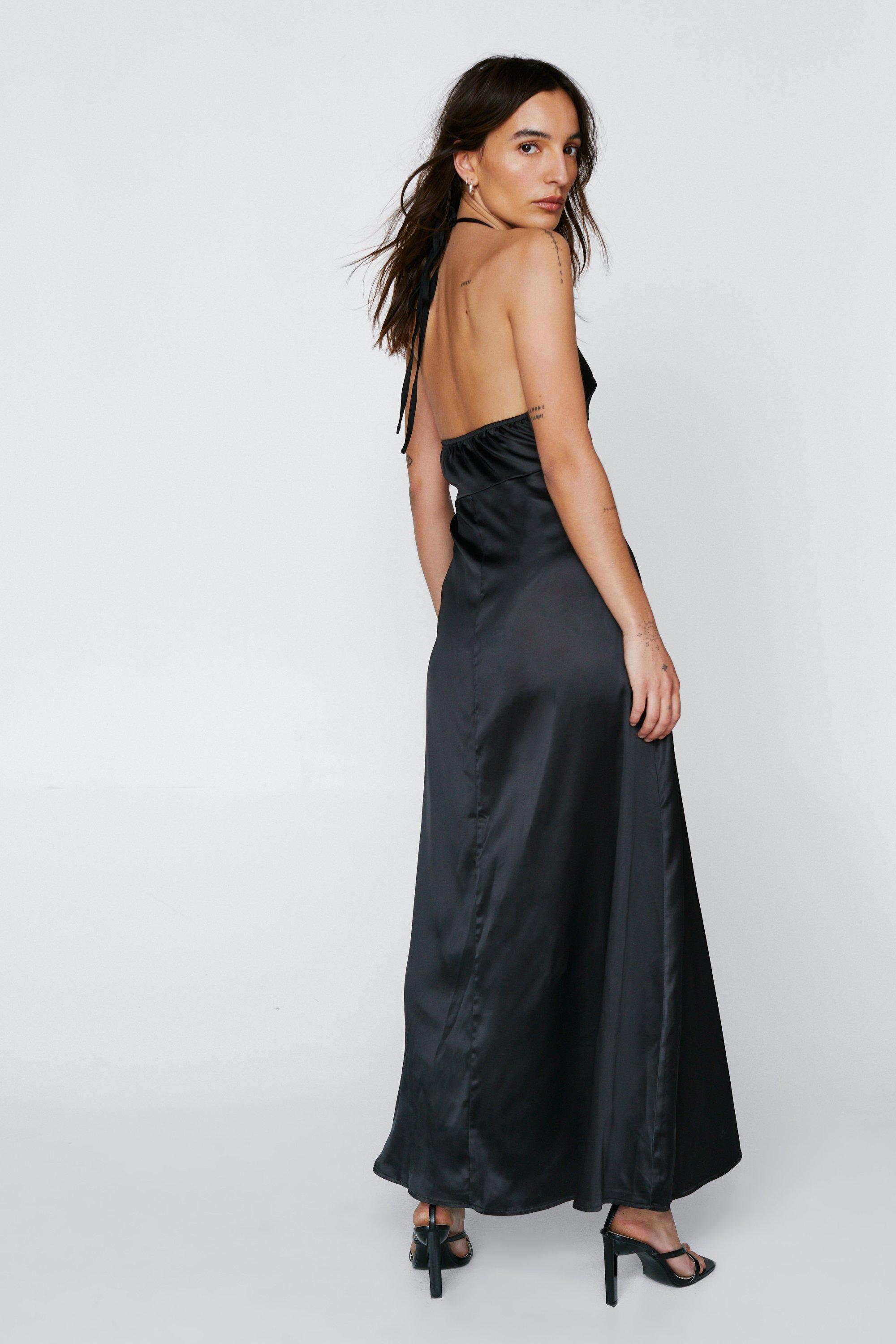 Petite Satin Halterneck Maxi Dress Nasty Gal