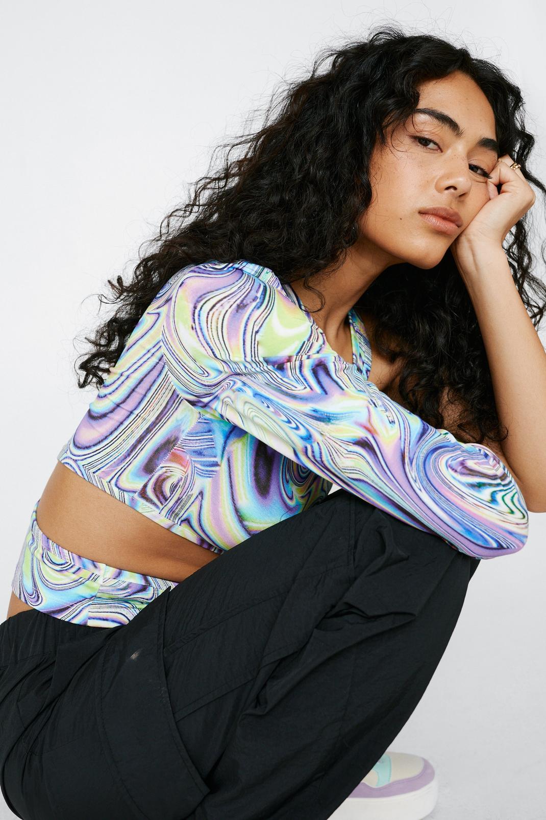 Multi Body Cut Out Abstract Print Top image number 1