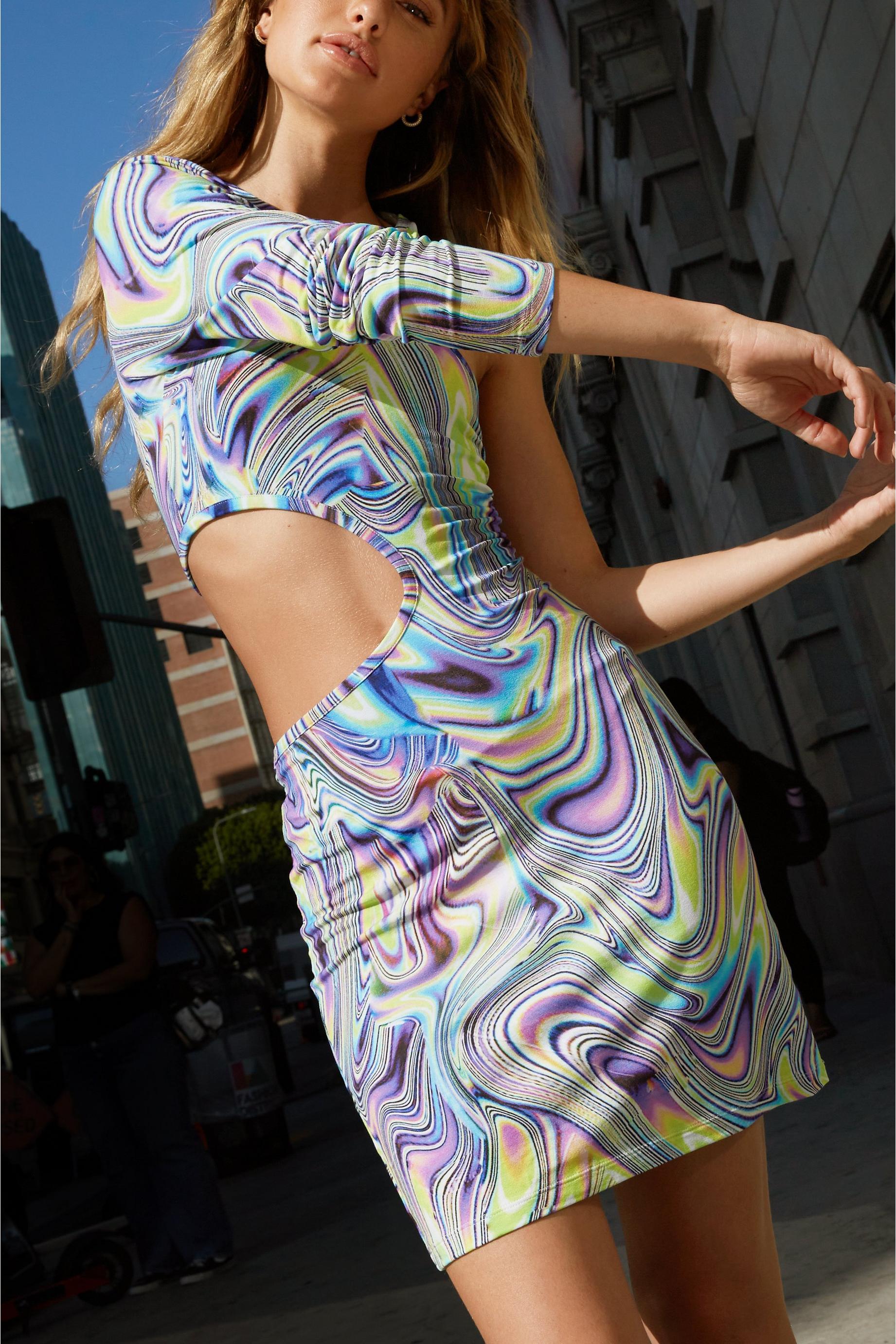 Body Cut Out Abstract Print Dress