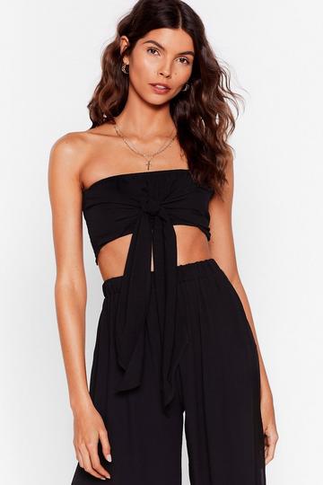 Black Crinkle Bandeau Tie Front Cover Up Top