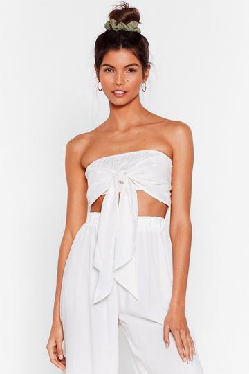 Cream White Crinkle Bandeau Tie Front Cover Up Top