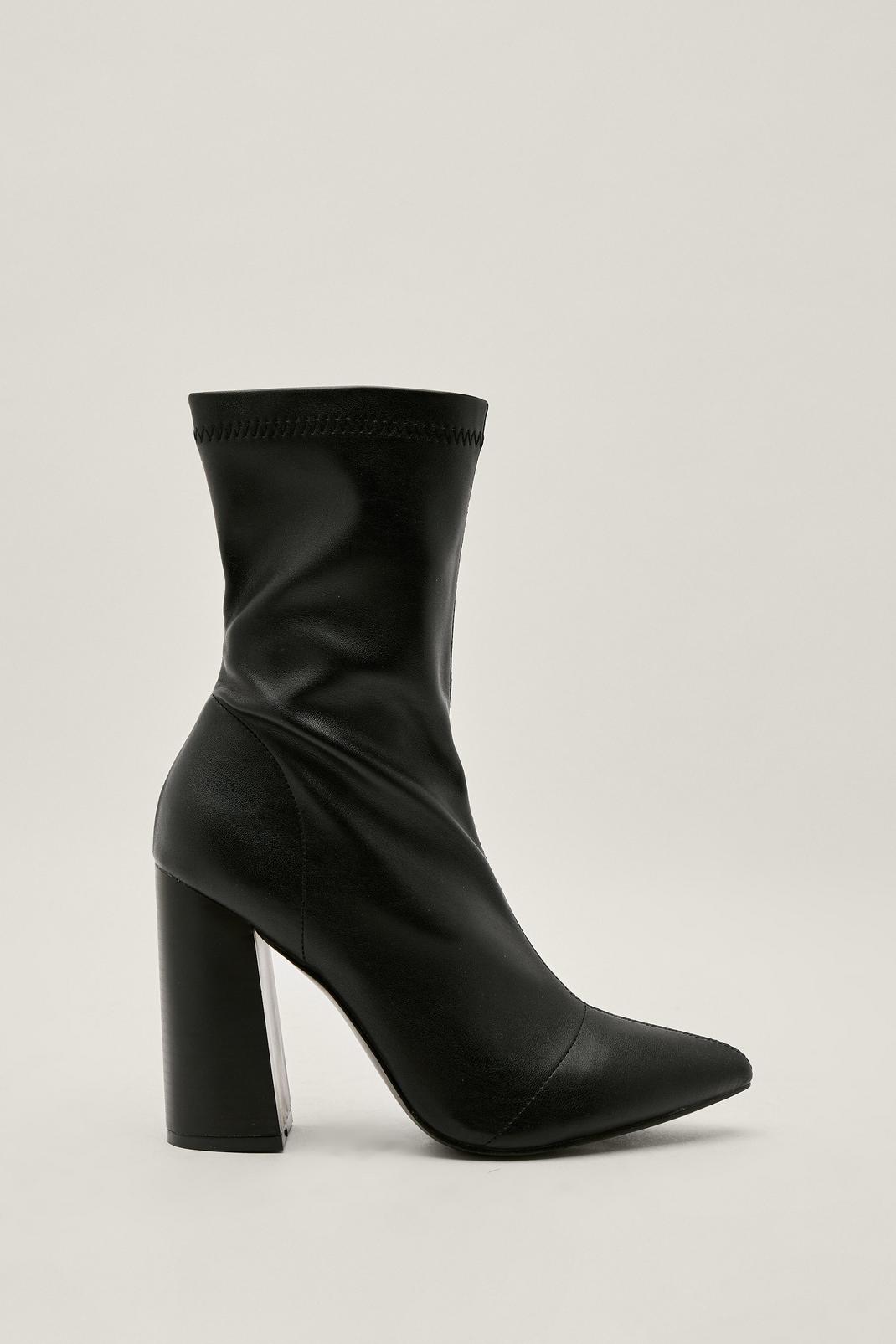Black Faux Leather Block Heel Sock Boots image number 1
