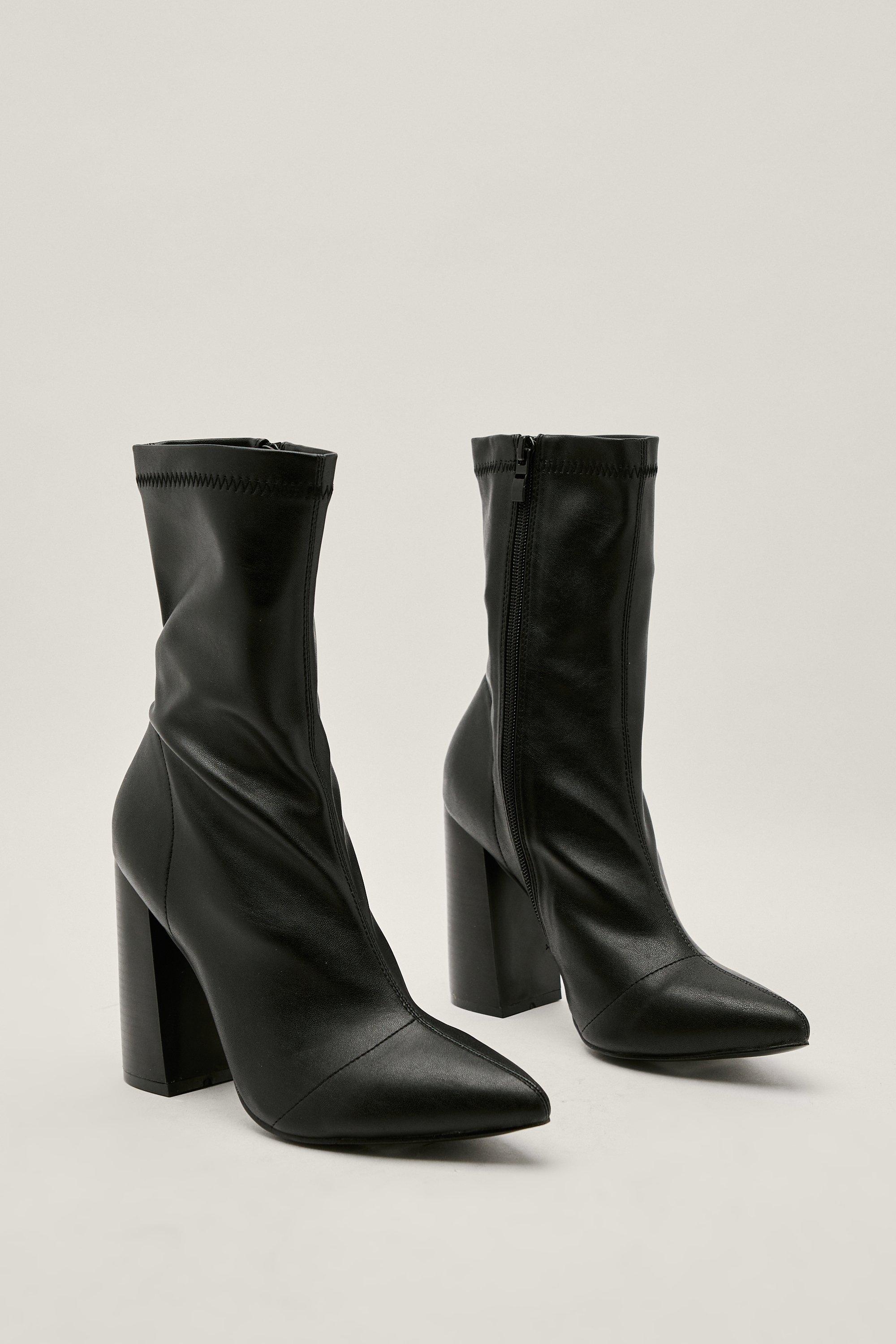 Black faux 2025 leather sock boots