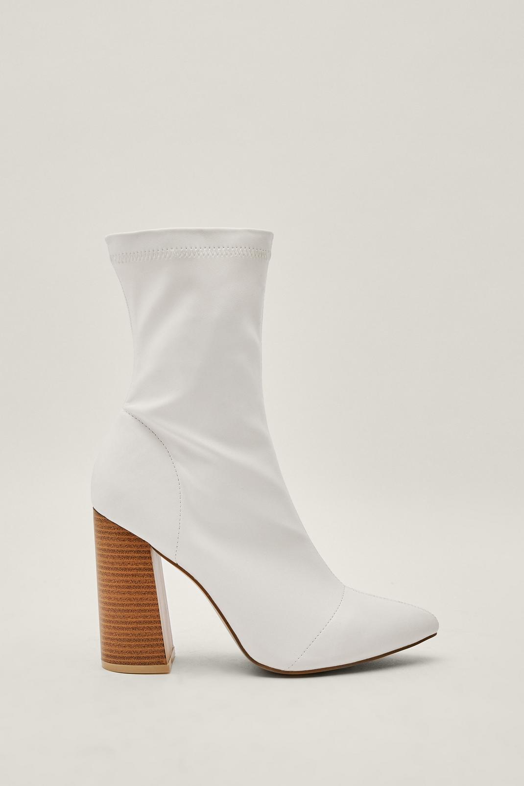 White Faux Leather Block Heel Sock Boots image number 1