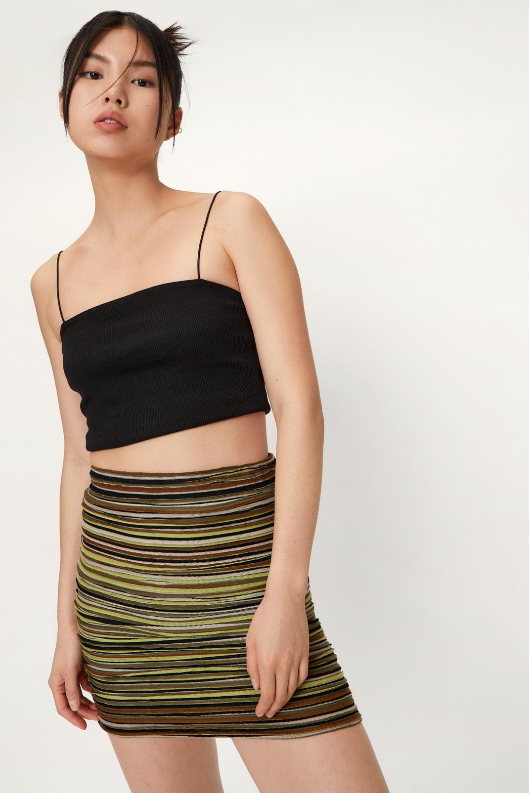 Green Stripe Textured Rib Mini Skirt image number 1