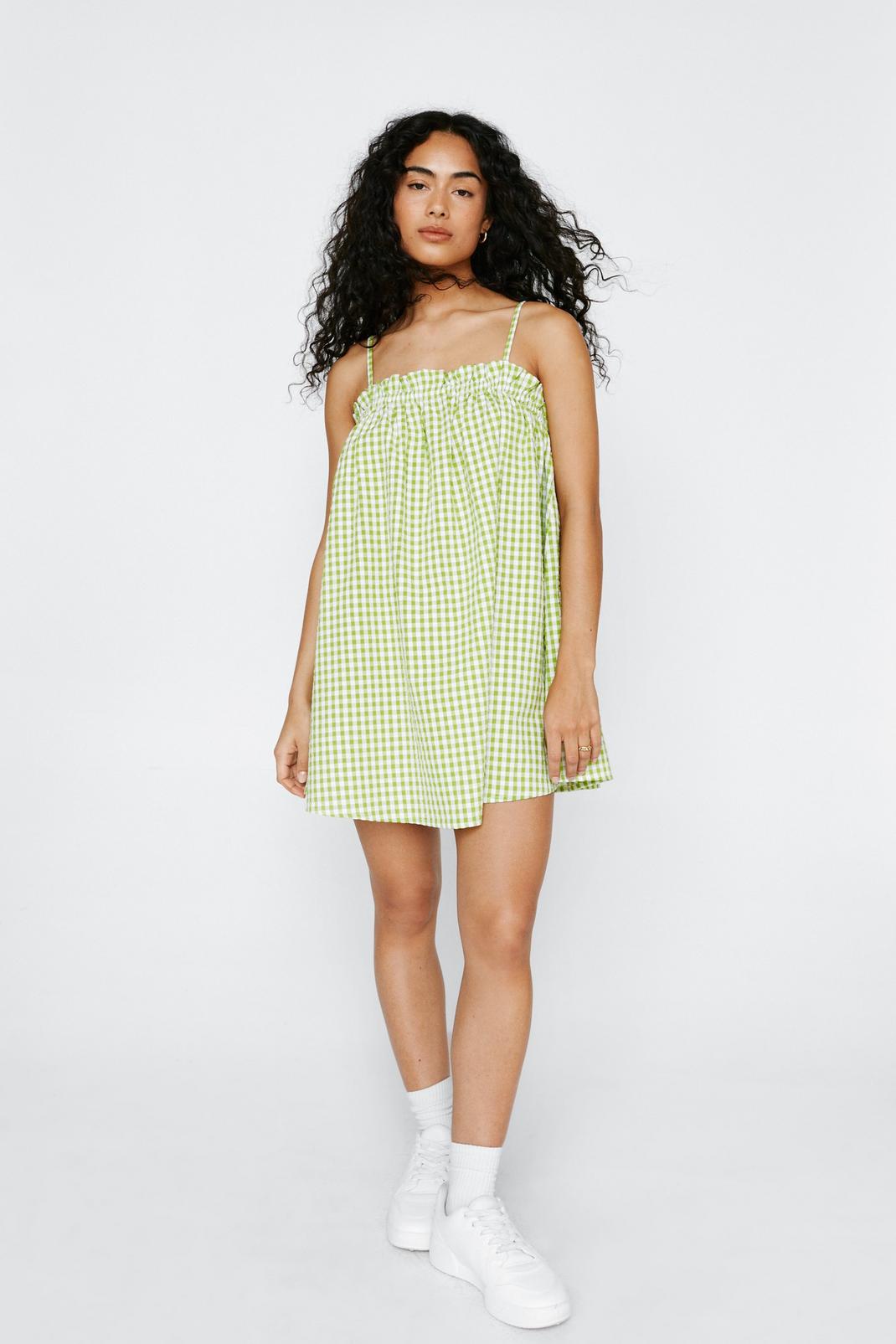 Apple green Gingham Trapeze Mini Dress image number 1