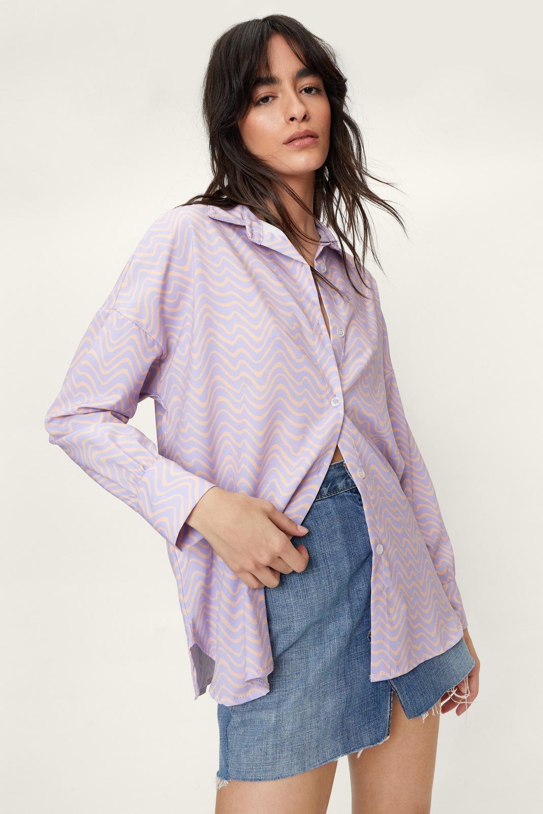 Purple Retro Printed Button Down Shirt image number 1