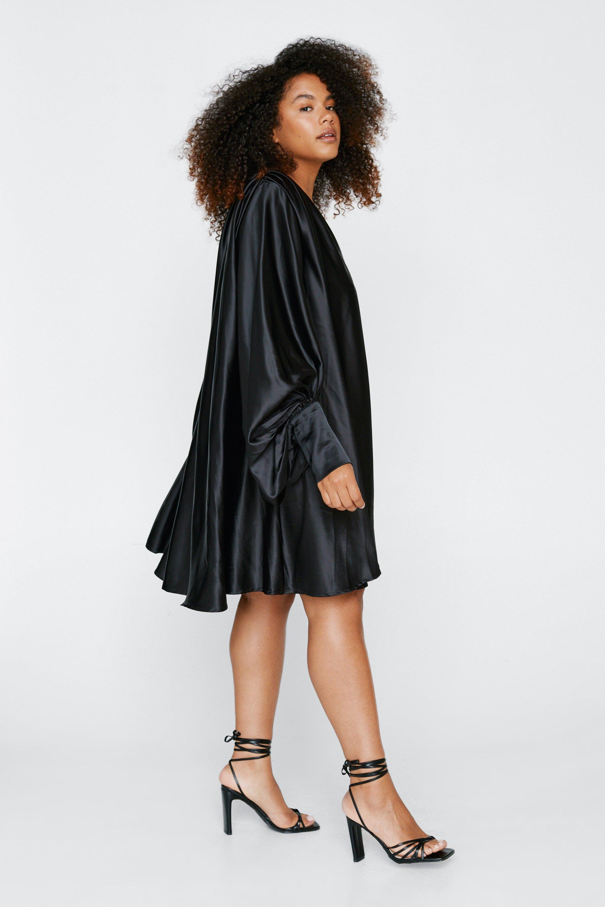 Plus Size Satin Batwing Swing Mini Dress