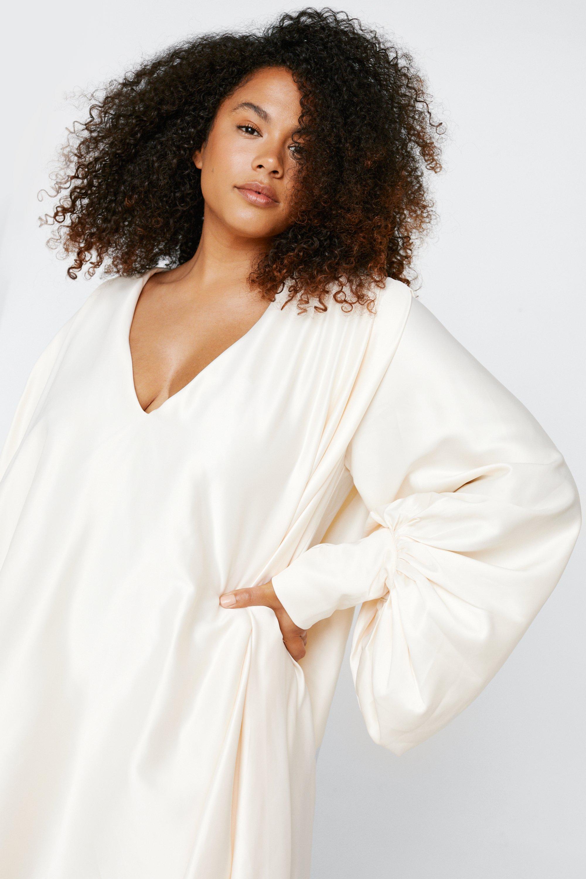 Plus Size Satin Batwing Swing Mini Dress