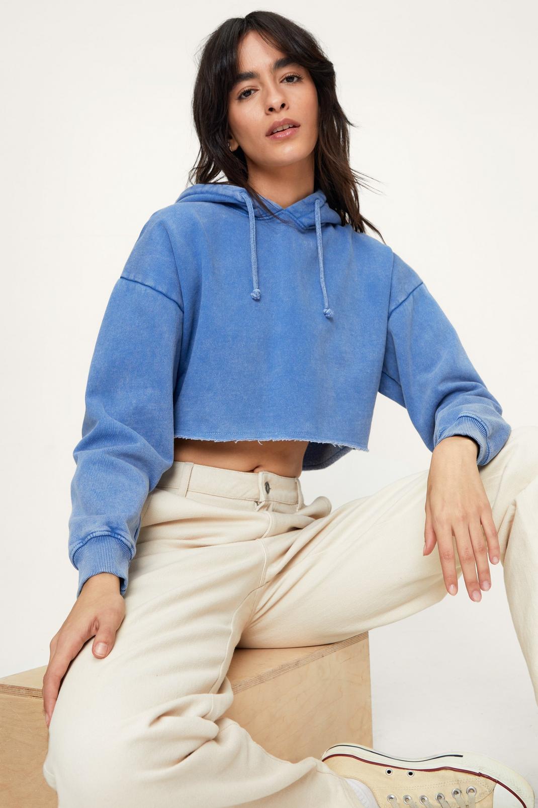 Blue Washed Cropped Hoodie image number 1