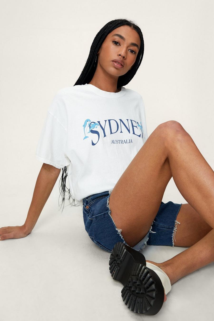 T-shirt délavé oversize à motif graphique Sydney