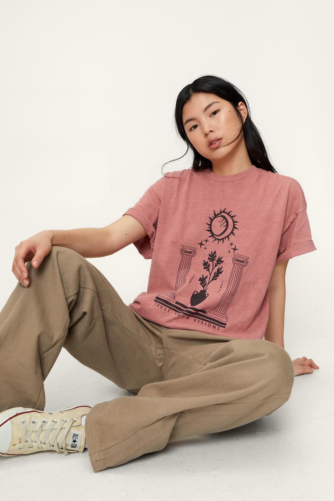 T-shirt oversize à col rond et imprimé, Pink image number 1