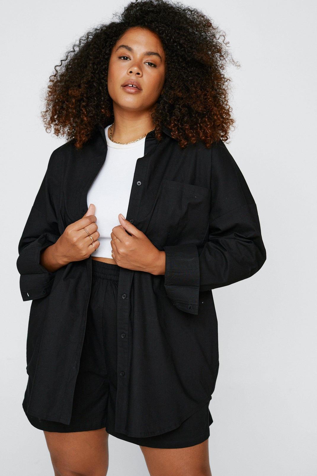Black Plus Size Oversized Poplin Shirt image number 1