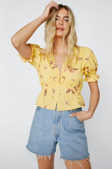 Button Front Floral Top green