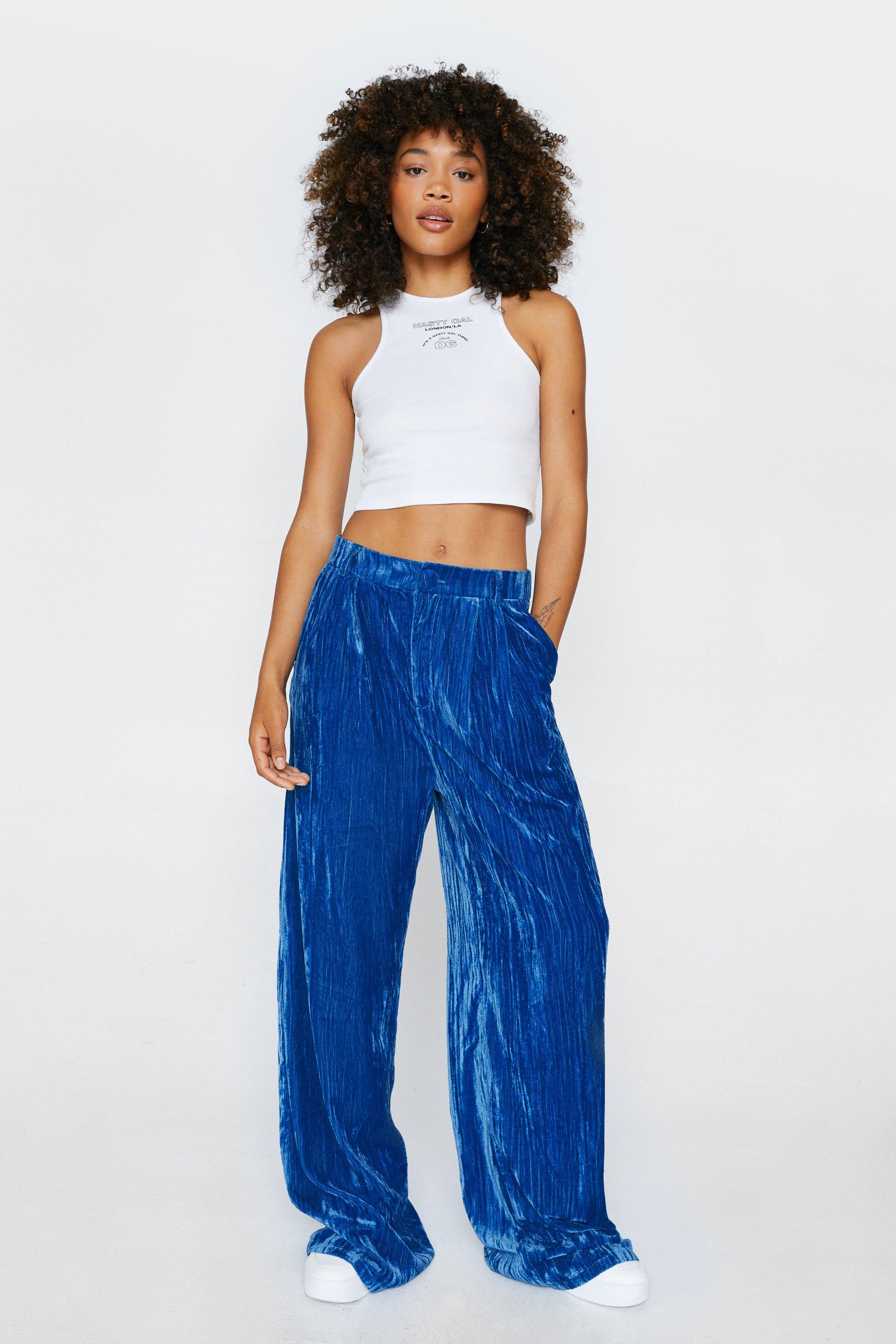 Blue velvet store wide leg pants