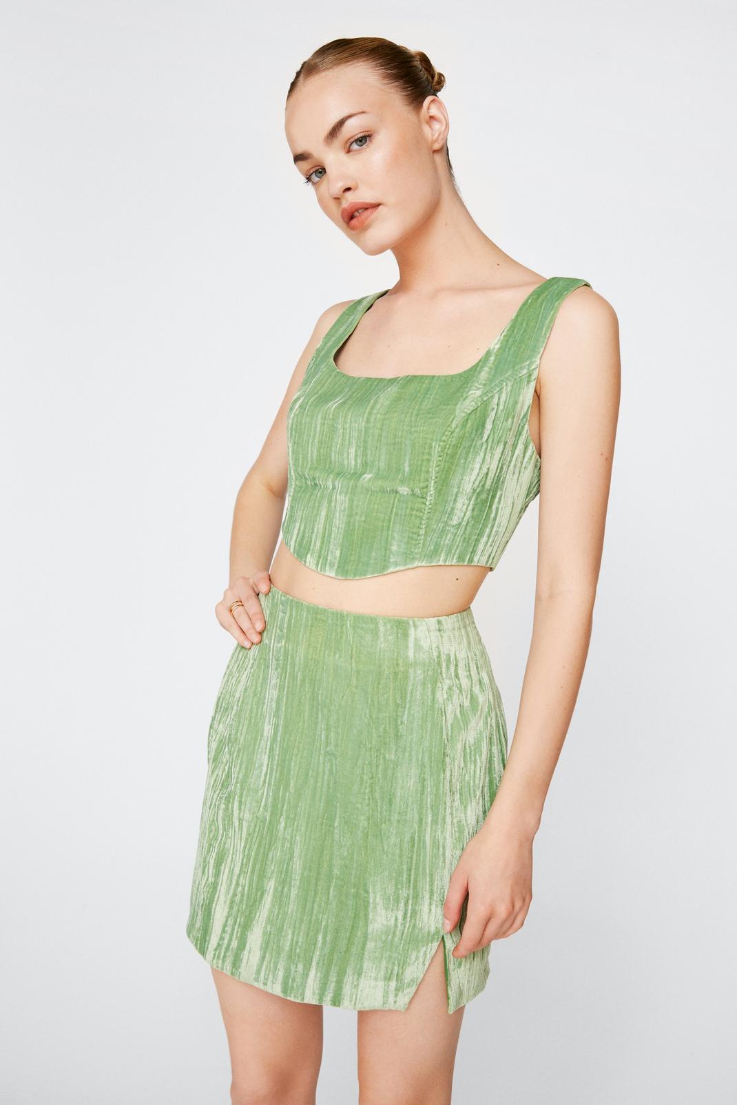 Green Crinkle Velvet Micro Mini Skirt image number 1