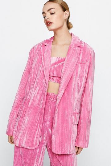 Pink Crinkle Velvet Oversized Blazer
