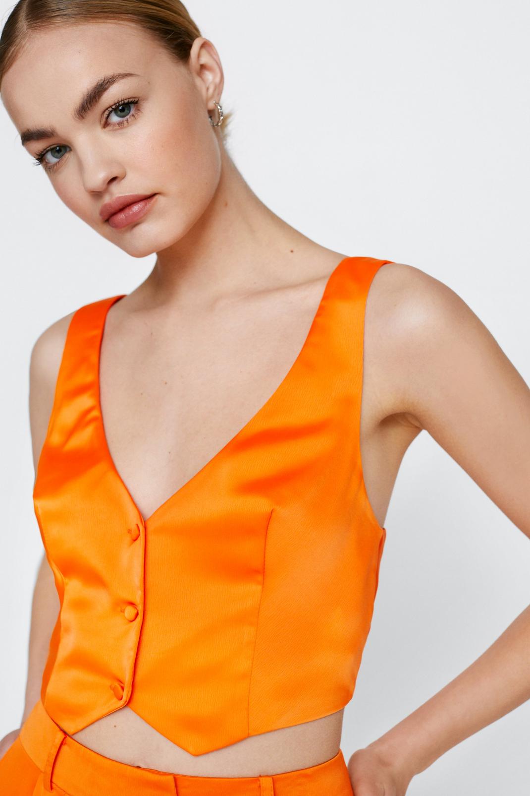 Orange Premium Satin Wrap Back Tailored Waistcoat image number 1