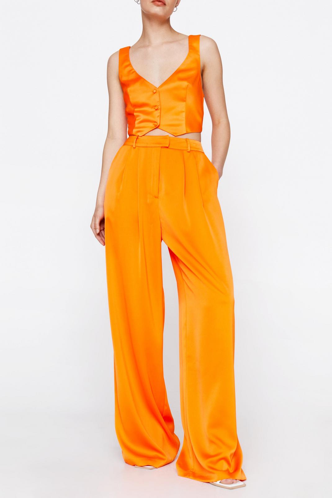 Orange Premium Satin Tailored Puddle Trousers image number 1