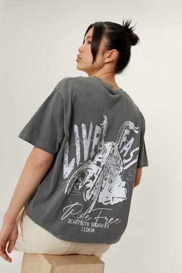 Grey Graphic Motorcycle Print Overdyed T-Shirt