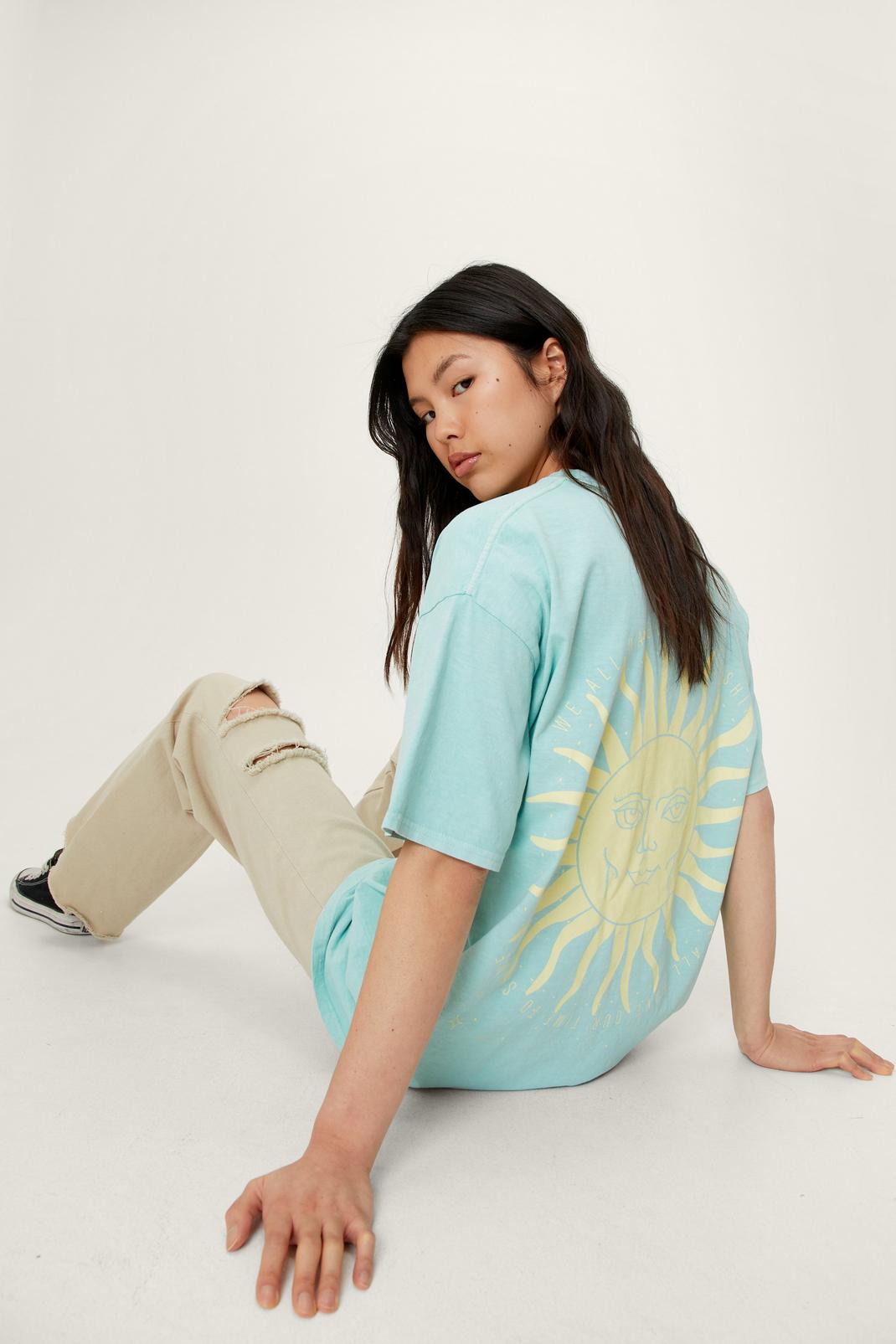 Green Graphic Sun Oversized Overdyed T-Shirt image number 1