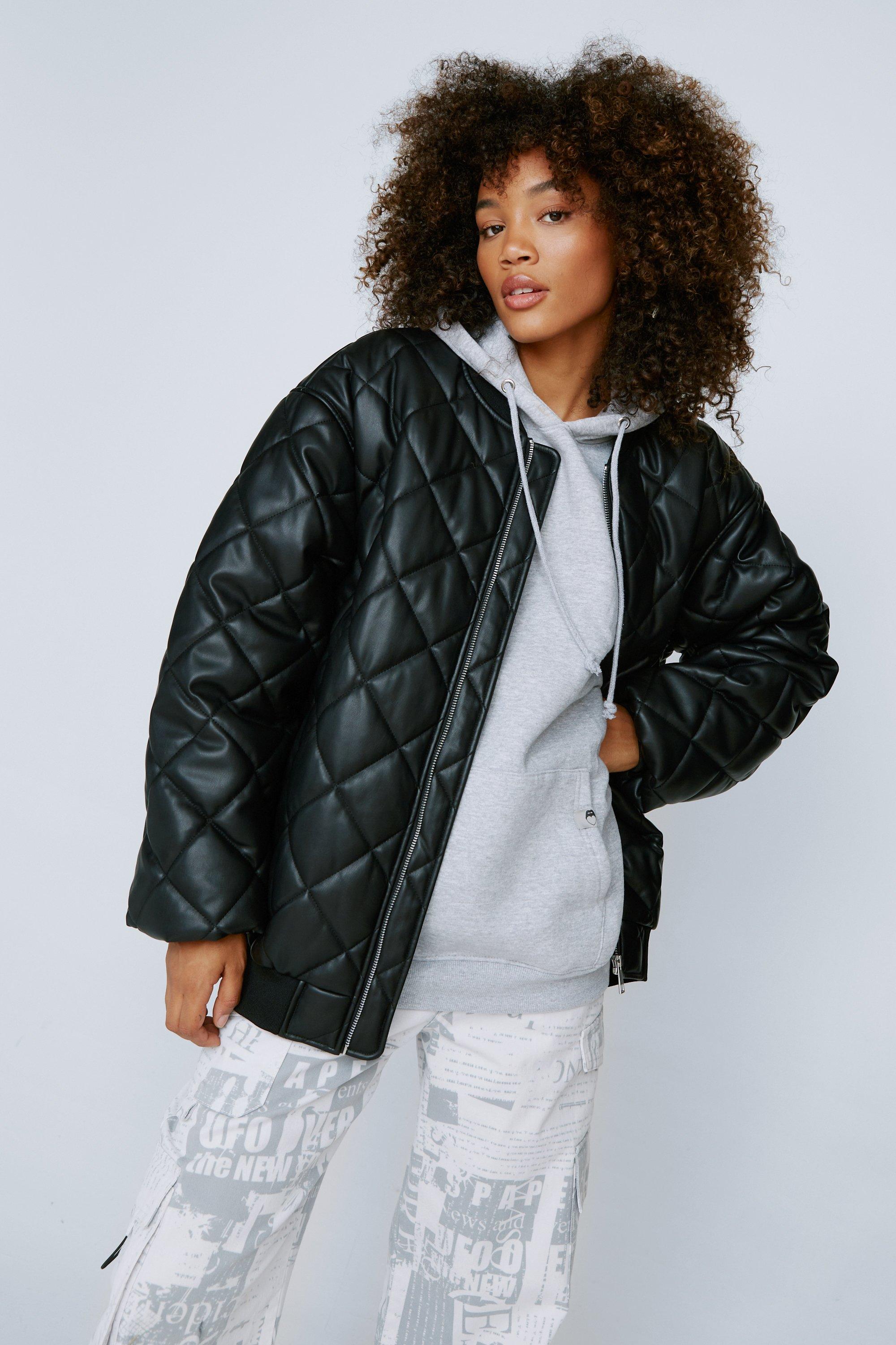 Diamond Quilted Faux-Leather Jacket