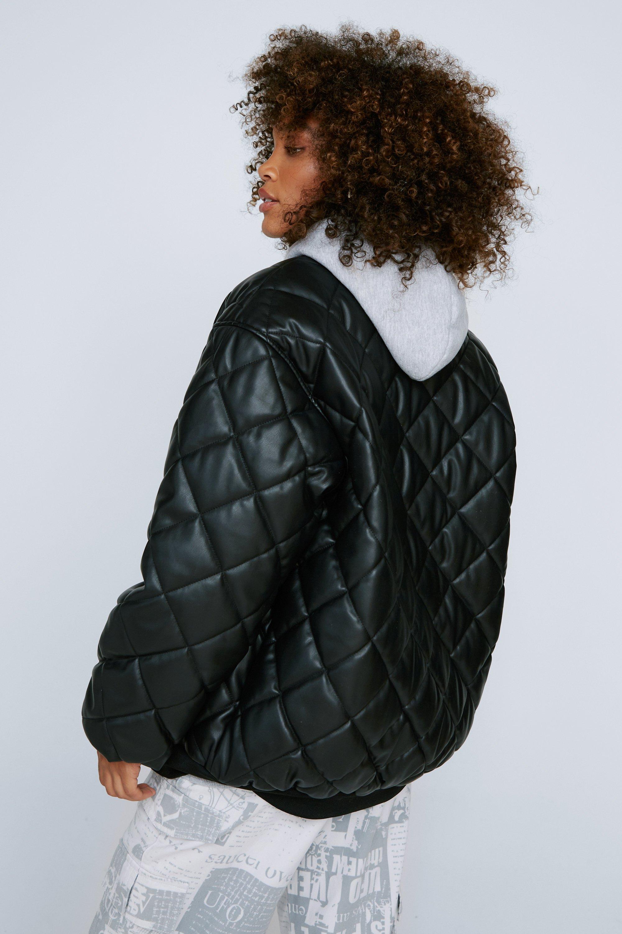 Quilted Faux Leather Bomber Jacket