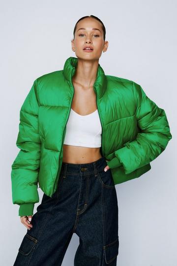 High Neck Ribbed Cuff Puffer Jacket green