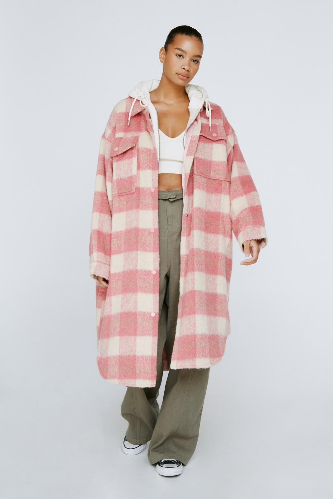 Pink Plus Size Check Print Longline Shacket image number 1