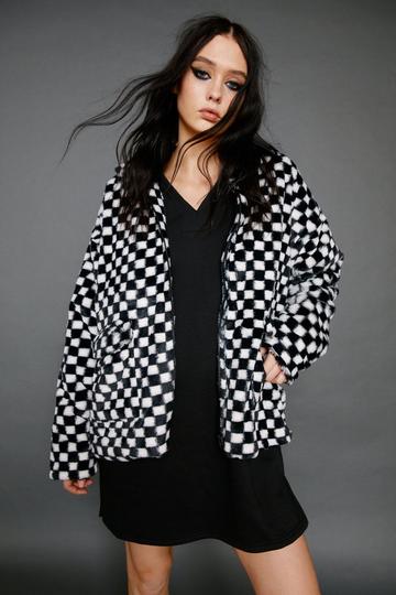 Checkerboard Print Zip Through Fleece mono
