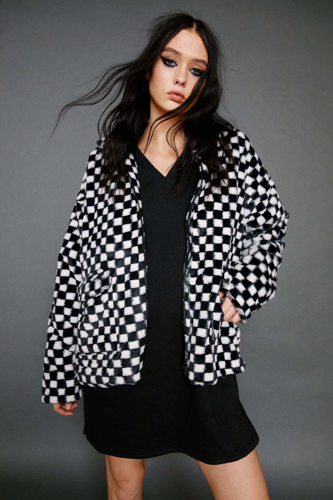 Mono Checkerboard Print Zip Through Fleece image number 1