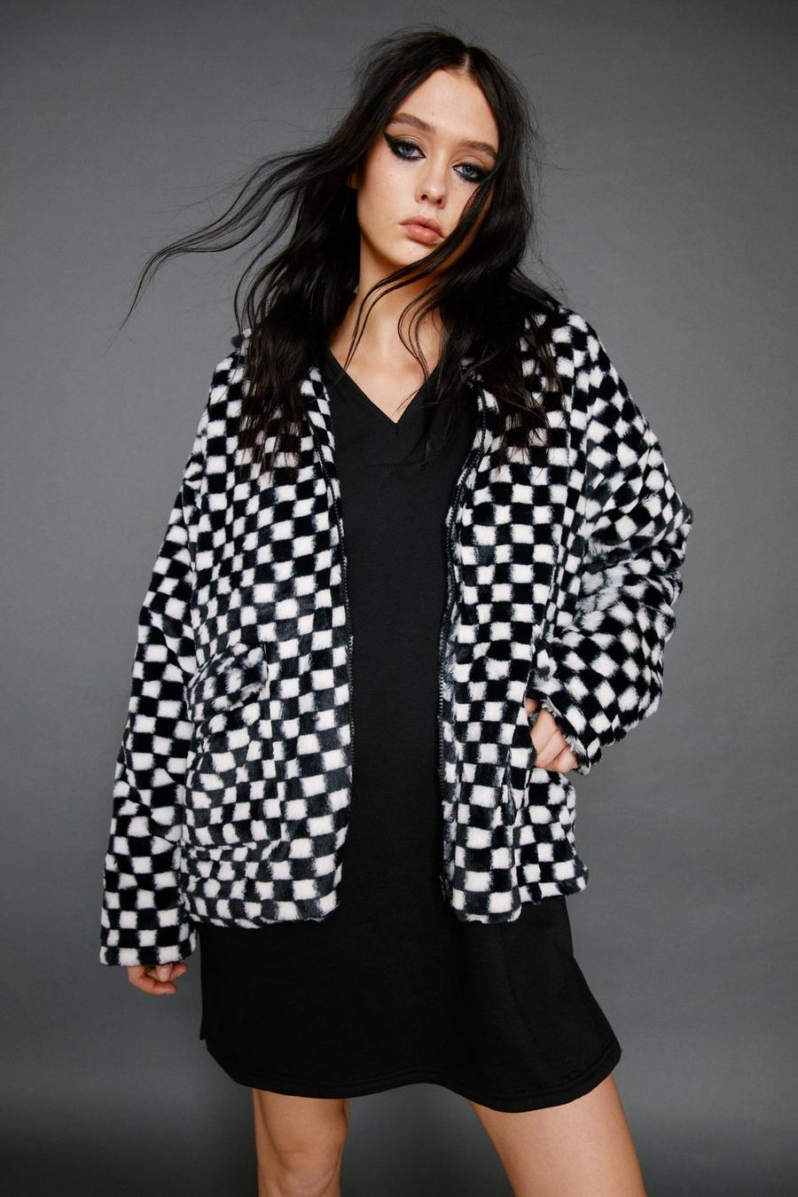 Checkerboard Print Zip Through Fleece