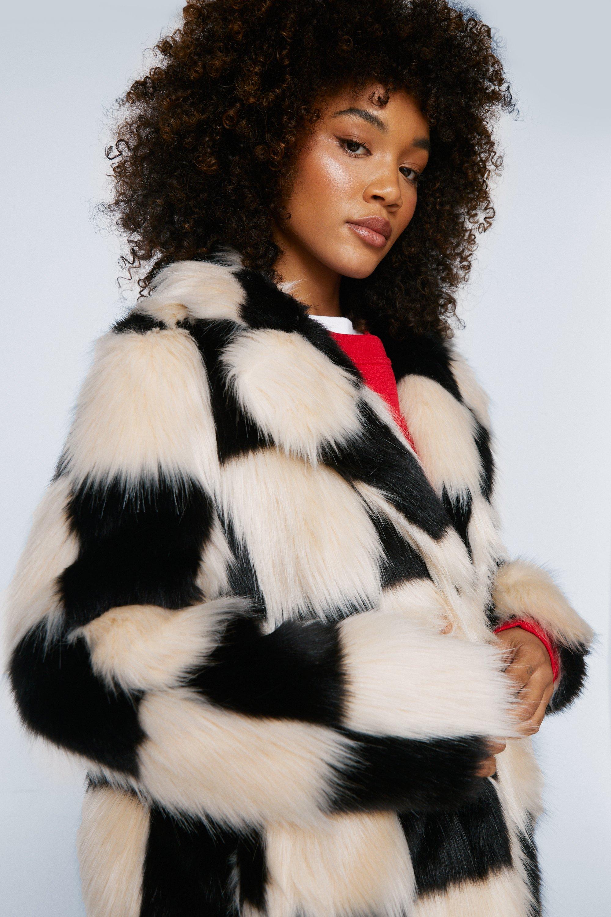 Black and white 2025 faux fur coat