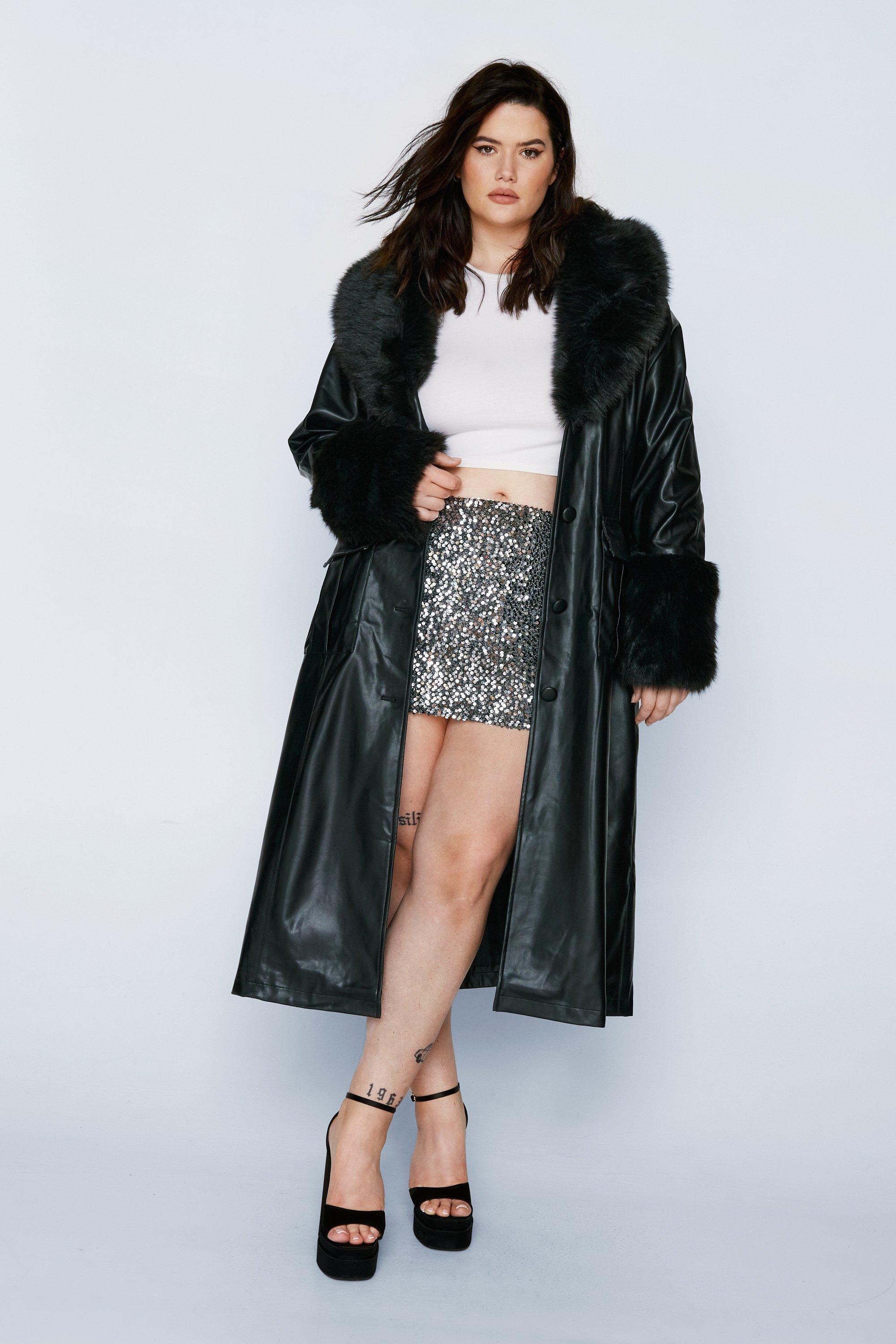 Plus size clearance leather fur jacket