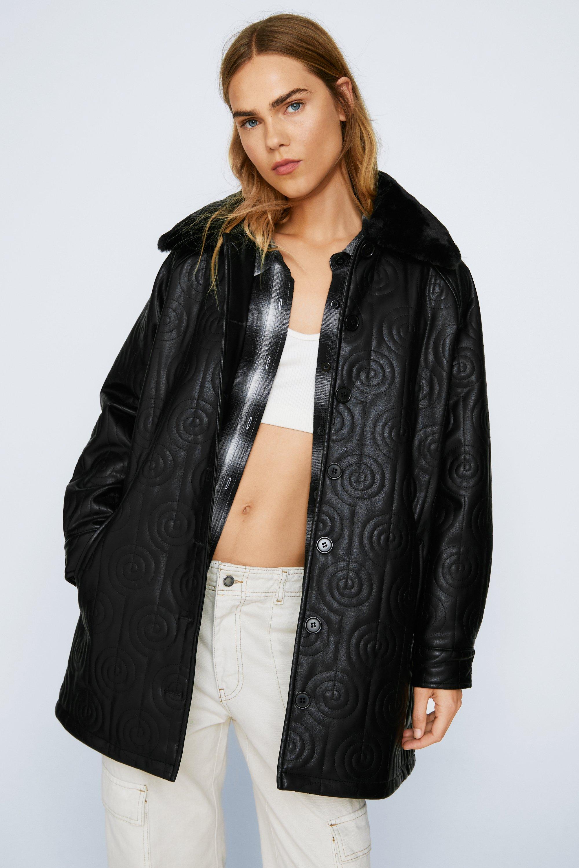 Black swirl outlet faux fur coat