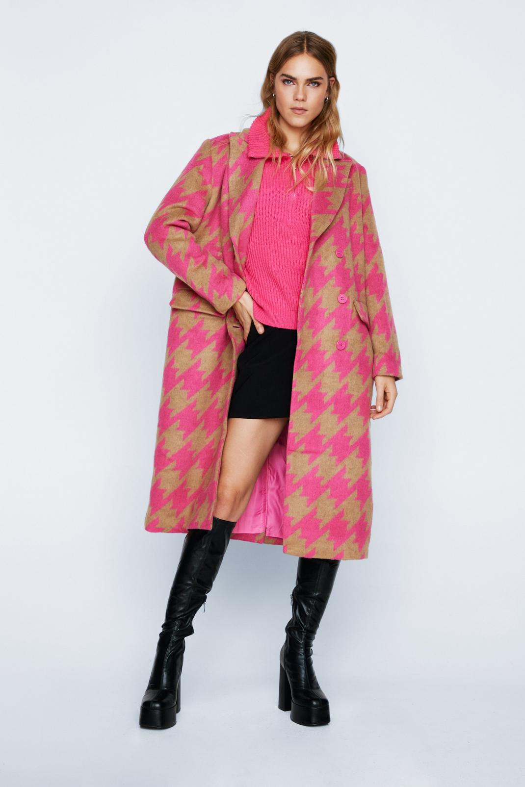 Multi Premium Oversized Houndstooth Double Breasted Coat image number 1