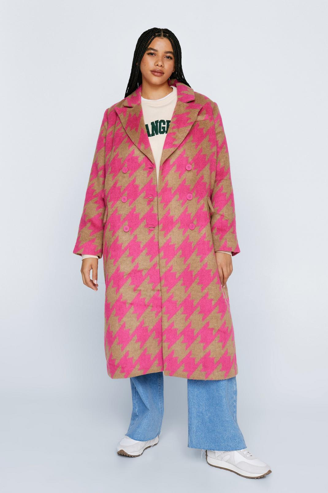 Multi Plus Size Houndstooth Double Breasted Coat image number 1