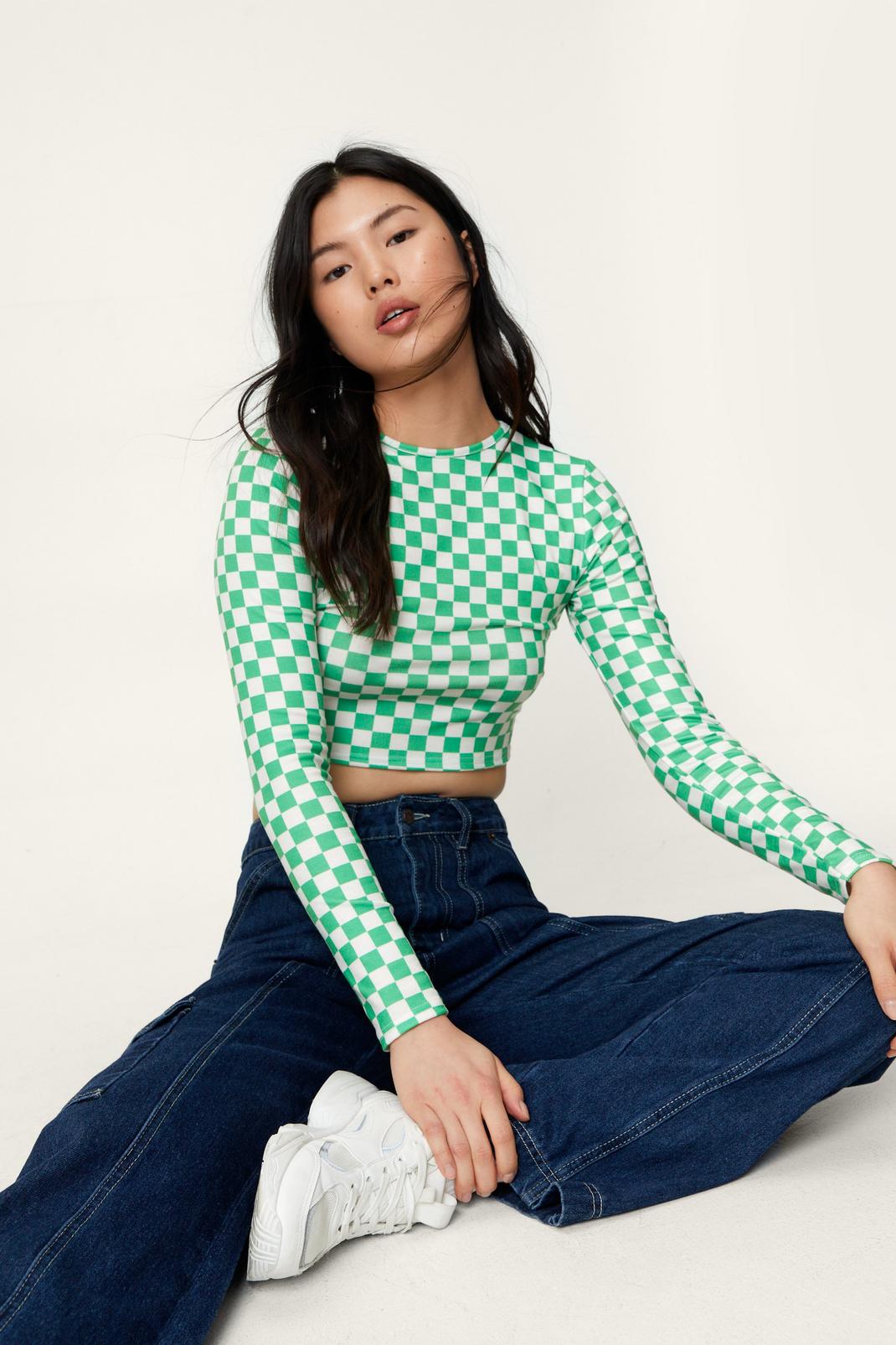 Green Recycled Checkerboard Cropped Top image number 1