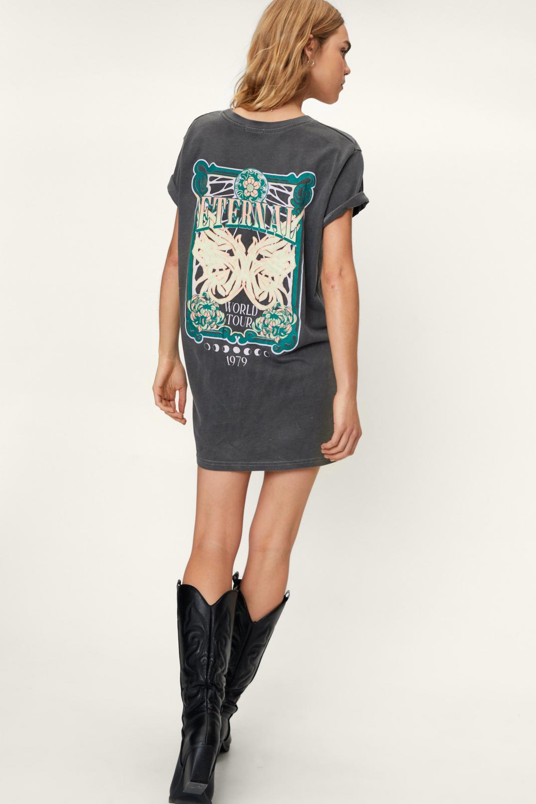 Acid wash black Eternal Back Print T-Shirt Dress image number 1