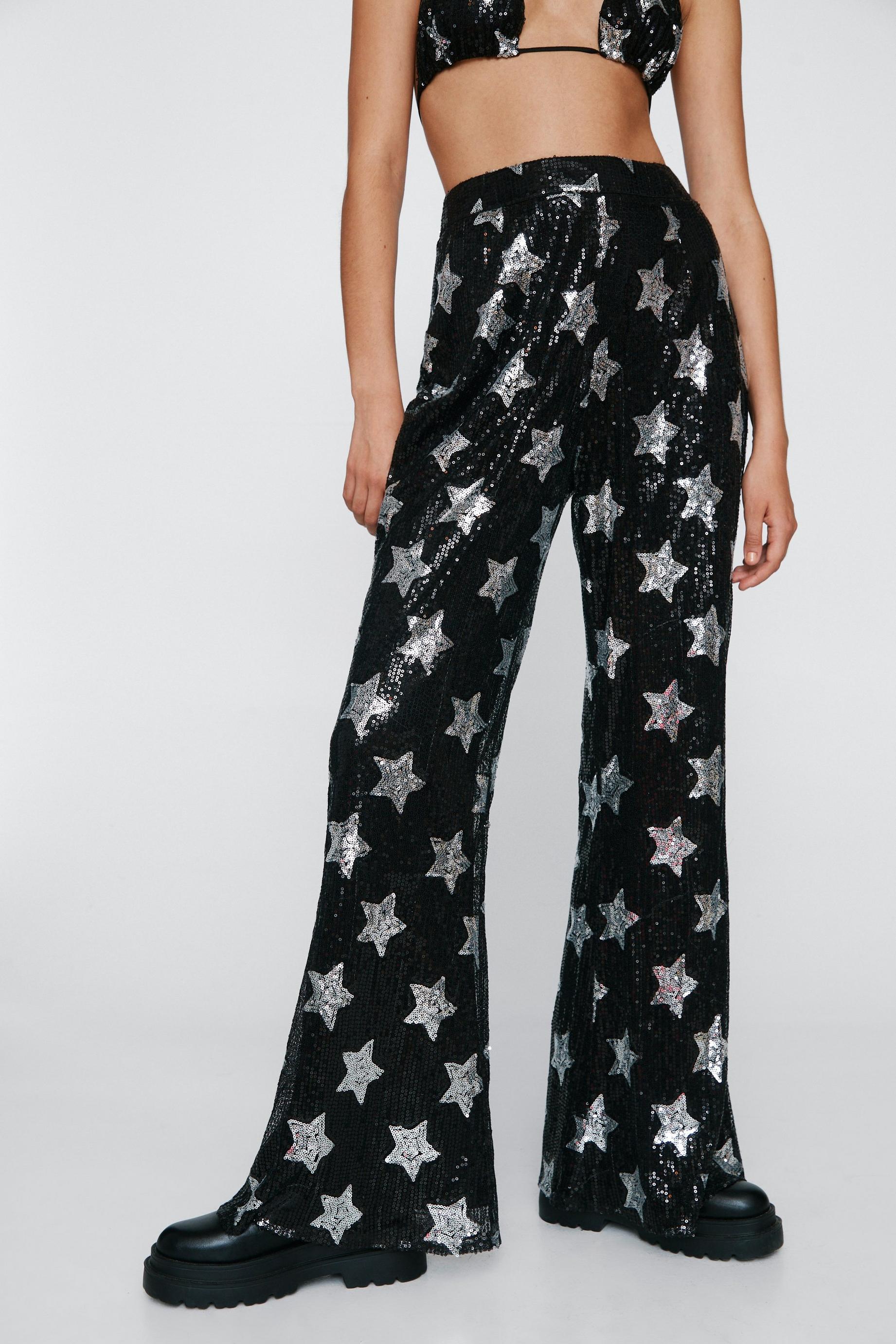 Star Sequin High Waisted Flared Pants