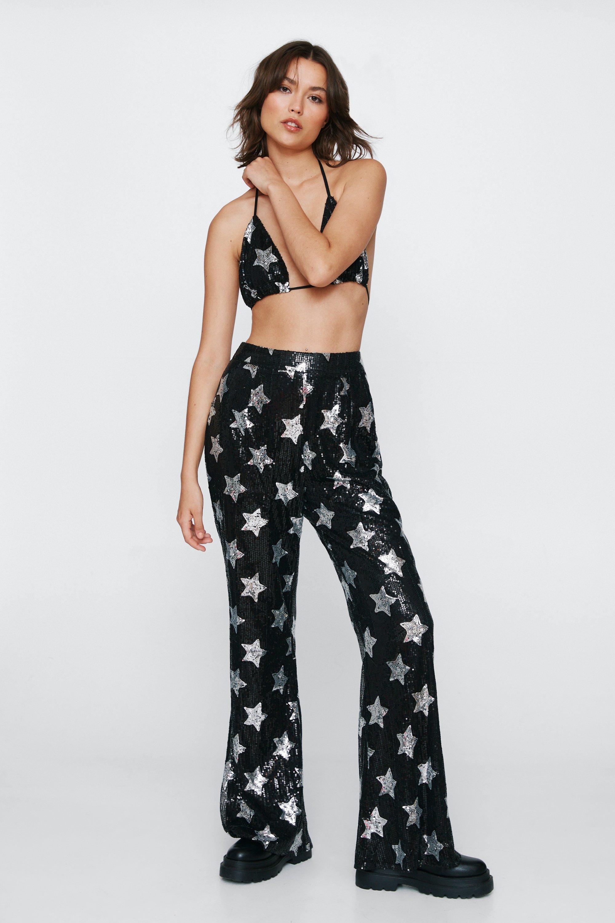 Sequin High Waisted Flared Pants