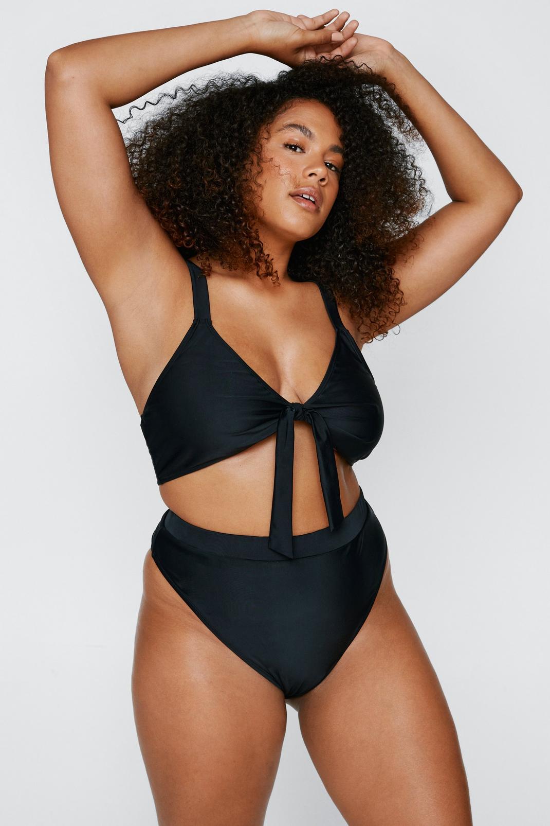 Black Plus Size Recycled Tie Front Bikini Set image number 1