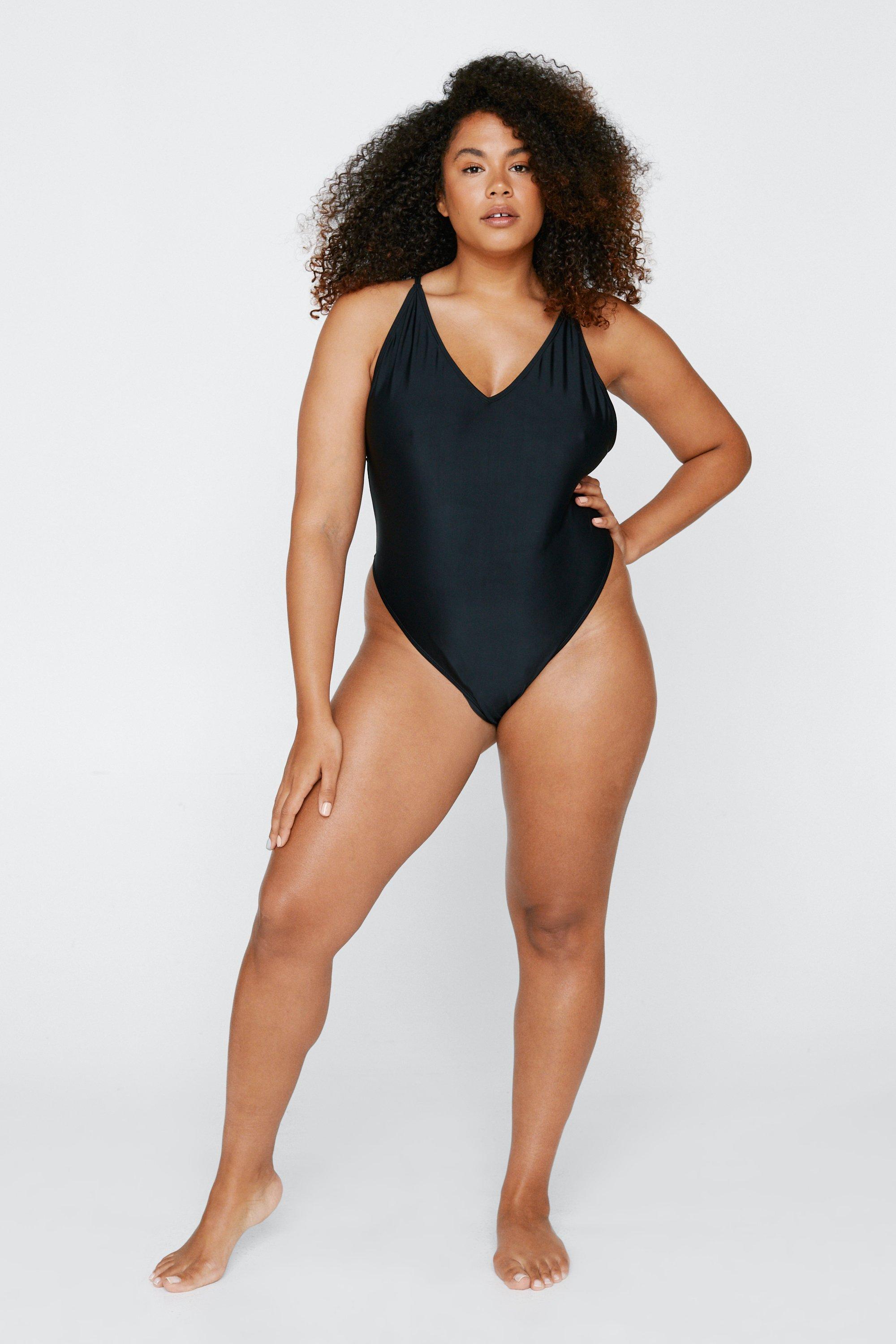 Plus Size Scoop Back High Leg Swimsuit