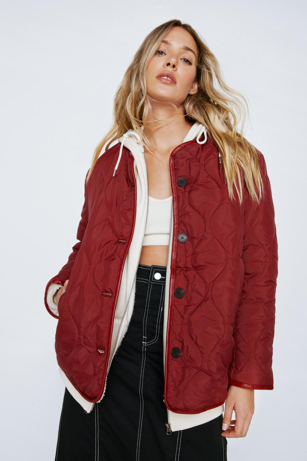 Oxblood Reversible Teddy Lined Quilted Jacket image number 1