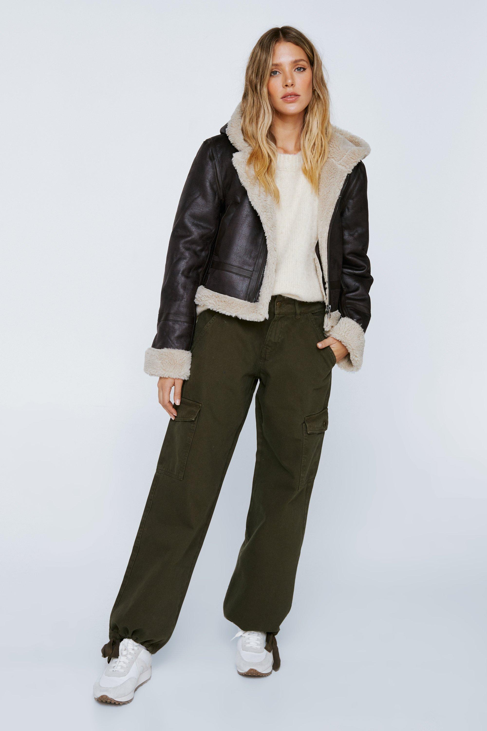 Borg Lined Hooded Shrunken Aviator Jacket Nasty Gal